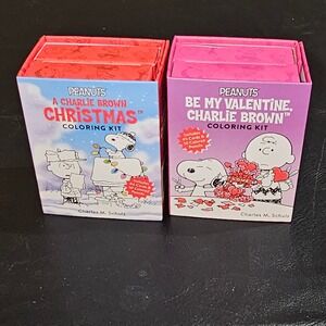 2 Peanuts Be My Valentine Charlie Brown Christmas Mini Coloring Kit Lot